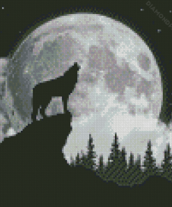 Wolf With Moon Diamond Painting