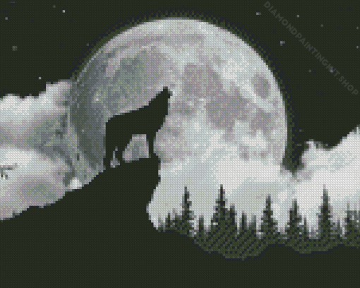 Wolf With Moon Diamond Painting