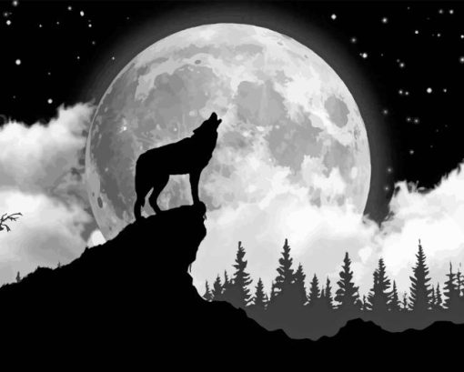 Wolf With Moon Diamond Painting