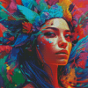 Woman in Colorful Headdress Diamond Painting