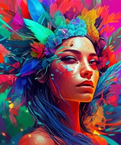 Woman in Colorful Headdress Diamond Painting