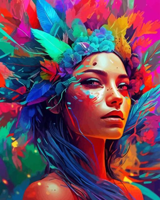 Woman in Colorful Headdress Diamond Painting