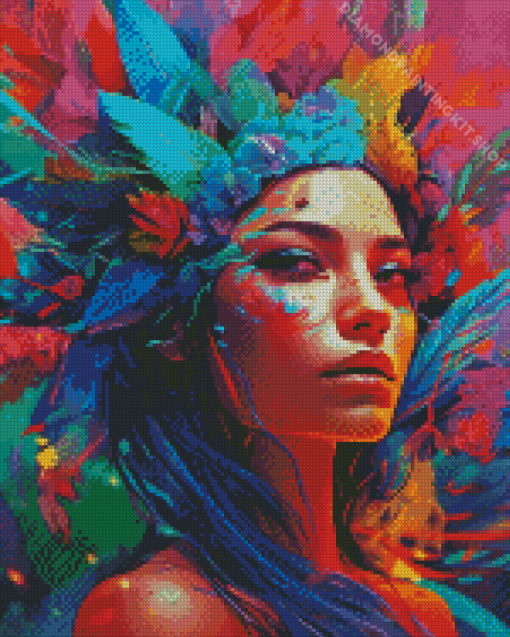 Woman in Colorful Headdress Diamond Painting