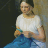 Young Girl Knitting Diamond Painting