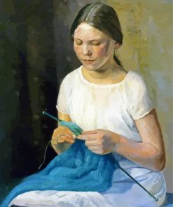 Young Girl Knitting Diamond Painting