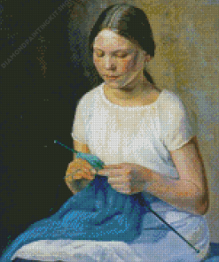 Young Girl Knitting Diamond Painting