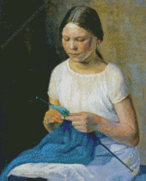 Young Girl Knitting Diamond Painting