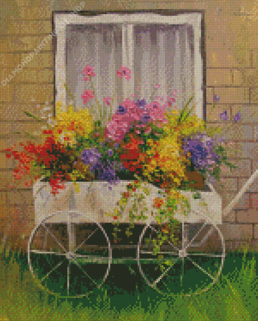 Abstract Cart with Flowers Diamond Painting