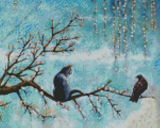 Cat And Crow Diamond Painting