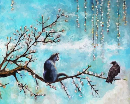 Cat And Crow Diamond Painting