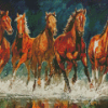 Horses Running in Water Art Diamond Painting