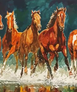 Horses Running in Water Art Diamond Painting