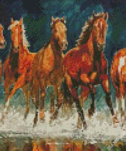 Horses Running in Water Art Diamond Painting