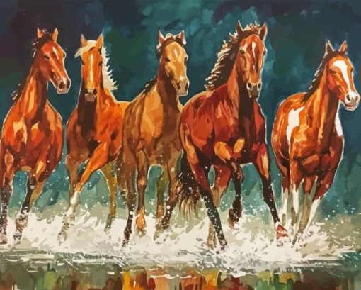 Horses Running in Water Art Diamond Painting