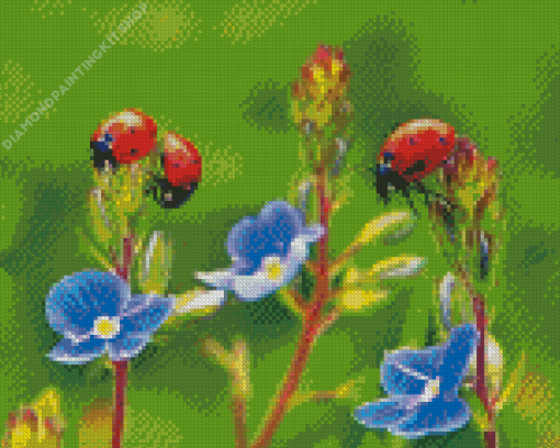 Ladybugs And Flowers Diamond Painting