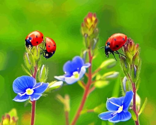 Ladybugs And Flowers Diamond Painting