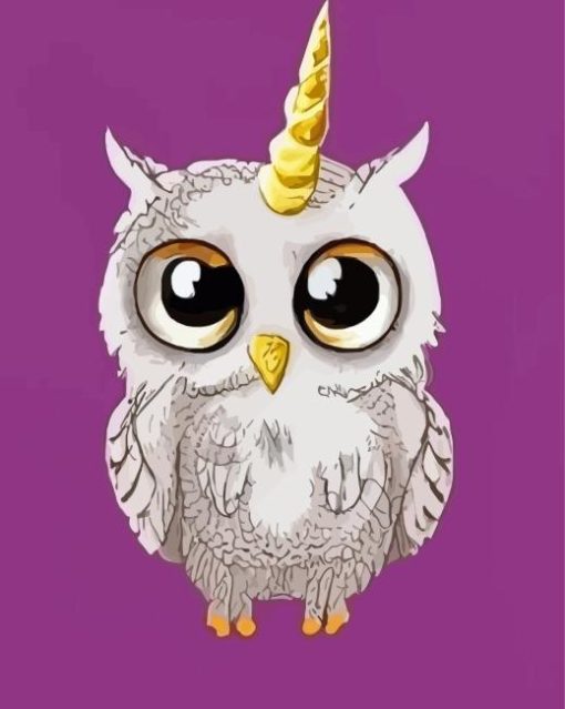 Owl with Unicorn Horn Diamond Painting