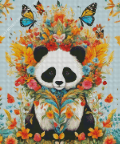 Panda With Flowers Diamond Painting