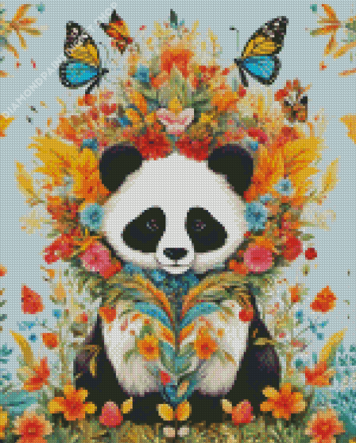 Panda With Flowers Diamond Painting