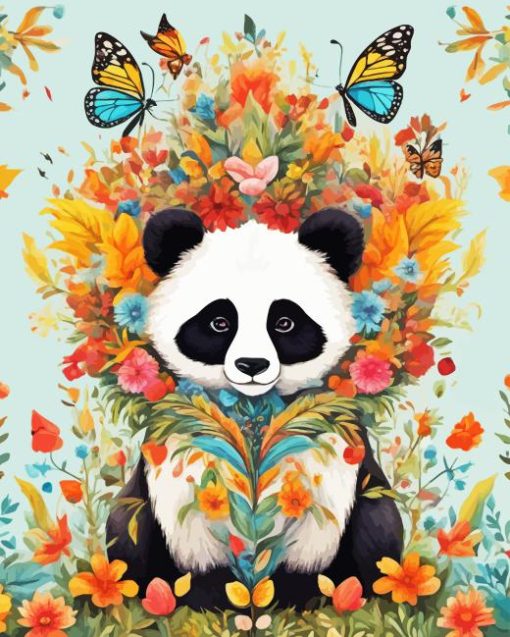 Panda With Flowers Diamond Painting