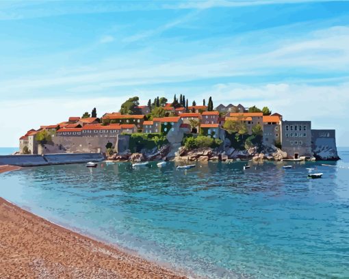 Sveti Stefan Town Diamond Painting