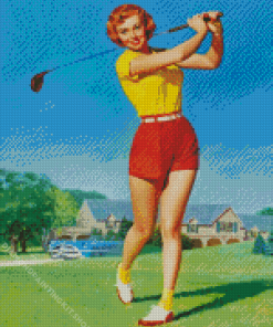 Vintage Woman Golfer Diamond Painting