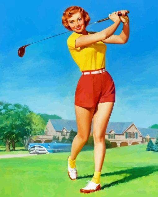 Vintage Woman Golfer Diamond Painting